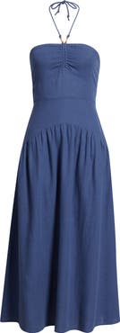 Treasure & Bond Halter Neck Drop Waist Linen Blend Maxi Dress