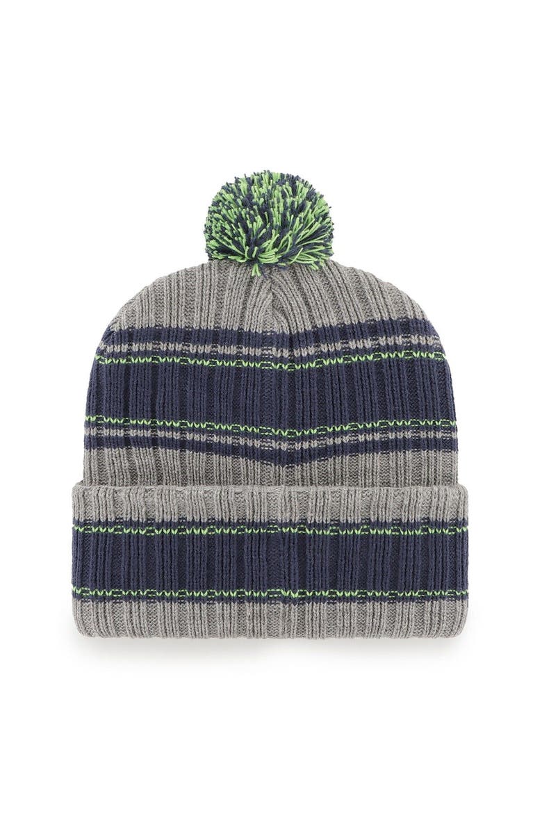 Men's '47  Graphite Seattle Seahawks Rexford Cuffed Knit Hat with Pom, Alternate, color, Graphite