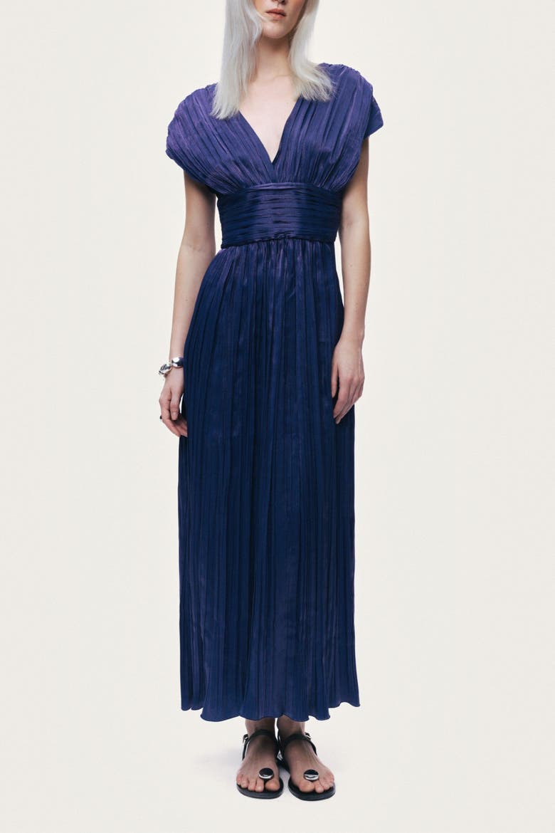 V-Neck Midi Sleeveless Dress, Main, color, Navy