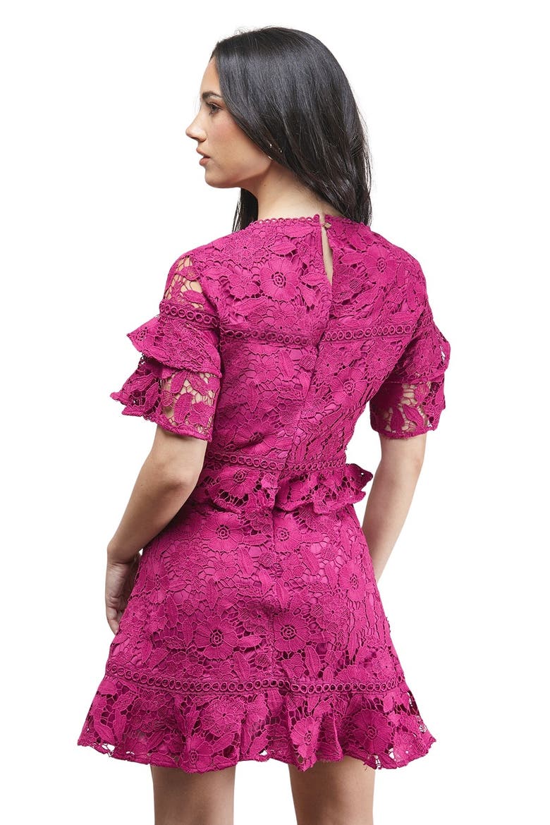 Lace Trim Detail Frill Sleeve Mini Dress, Alternate, color, Purple