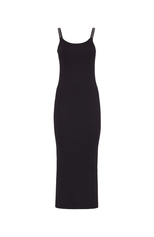 Brunello Cucinelli Black Sleeveless Dress With Monil Detail On The Shoulder Straps In Black