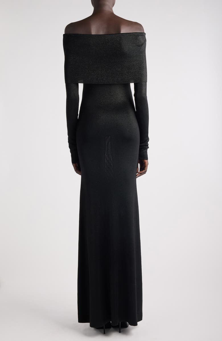Balenciaga Off the Shoulder Long Sleeve Metallic Knit Maxi Dress, Alternate, color, Black