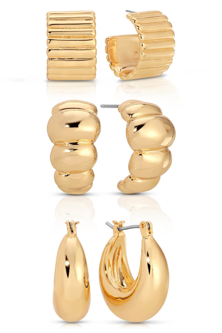 Golden Age Set of 3 Huggie Hoop Earrings, Main, color, GOLD