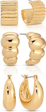 Ettika Golden Age Set of 3 Huggie Hoop Earrings