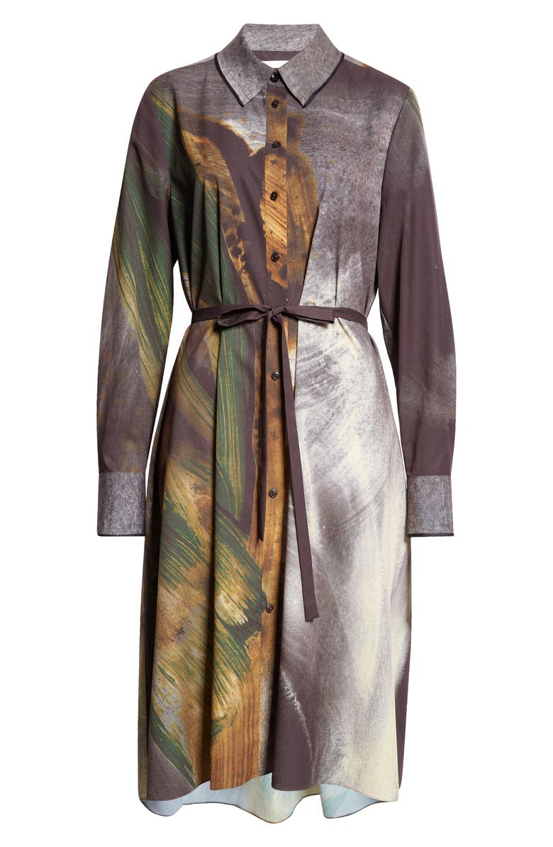 Jason Wu Collection Brushstroke Print Oversize Long Sleeve Shirtdress, Alternate, color, Black Multi