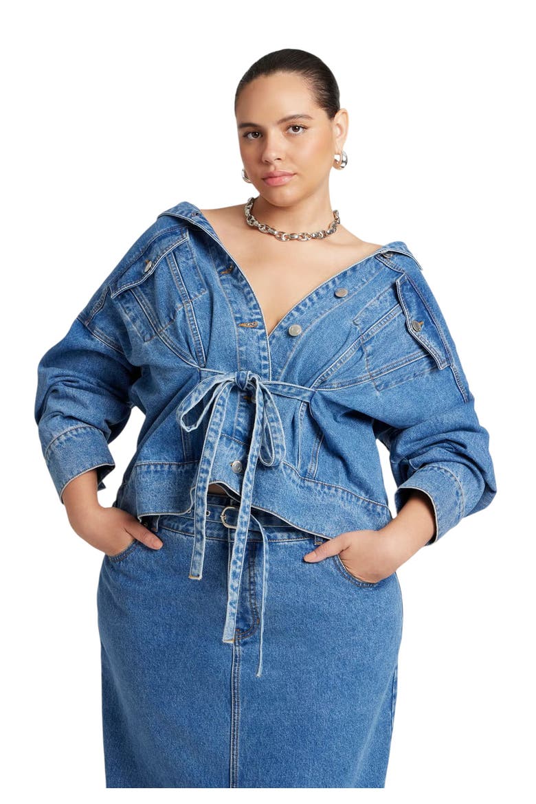 Denim Jacket With Cinched Waist, Alternate, color, MEDIUM WASH