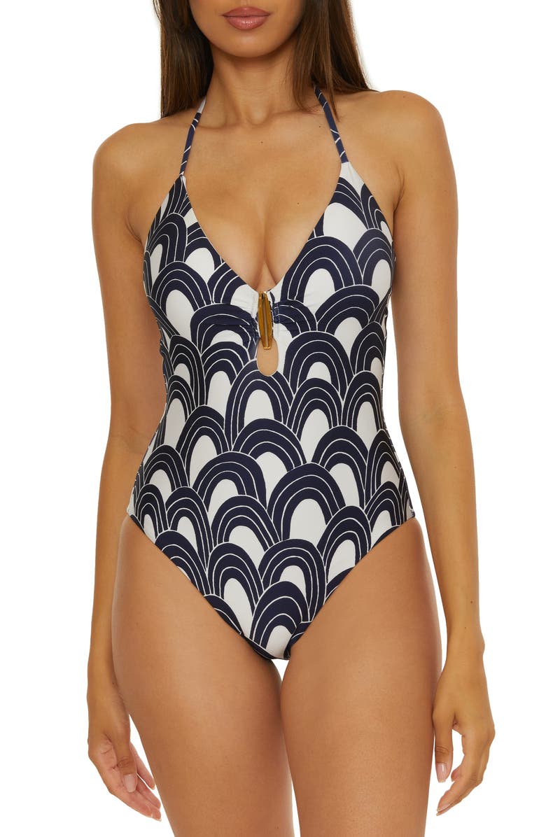 Trina Turk Arches Buckle One-Piece Swimsuit, Main, color,