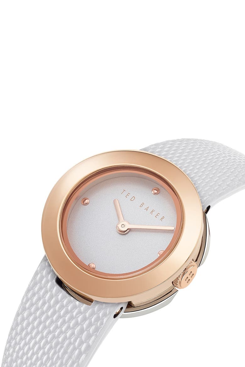 Seerena Leather Strap Watch, 24mm, Alternate, color, WHITE