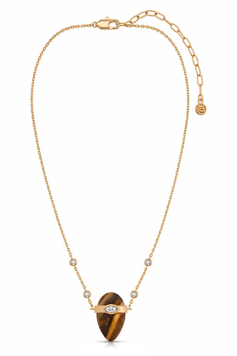 Solstice 18k Gold Plate Tiger's Eye Pendant Necklace, Main, color, TIGERS EYE