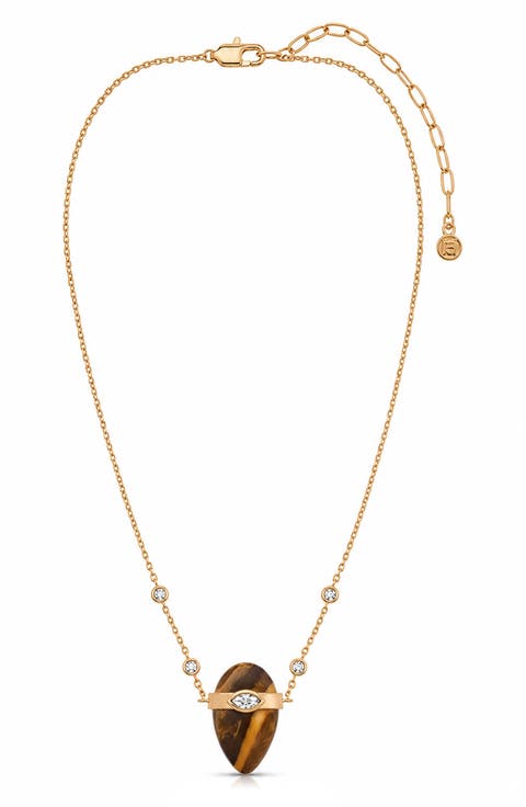 Solstice 18k Gold Plate Tiger's Eye Pendant Necklace