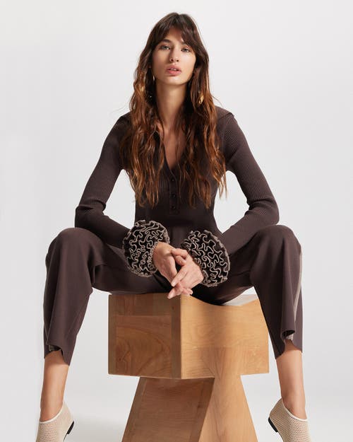Theo The Label Nomia Wide Leg Knit Pant In Brown