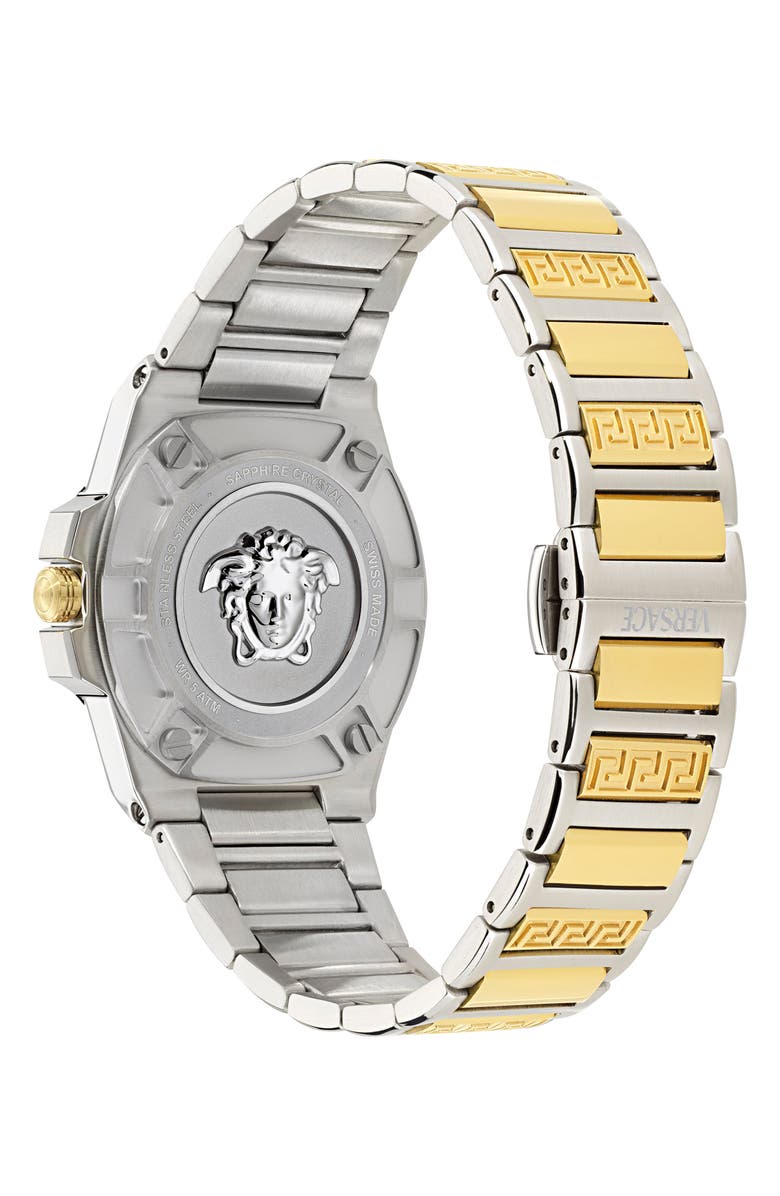 Versace Greca Reaction Bracelet Watch, 38mm, Alternate, color, Green/ Two Tone