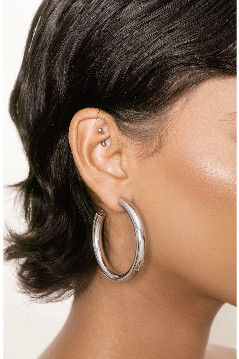 Large Thick Classic Hoop Earrings, Alternate, color, RHODIUM