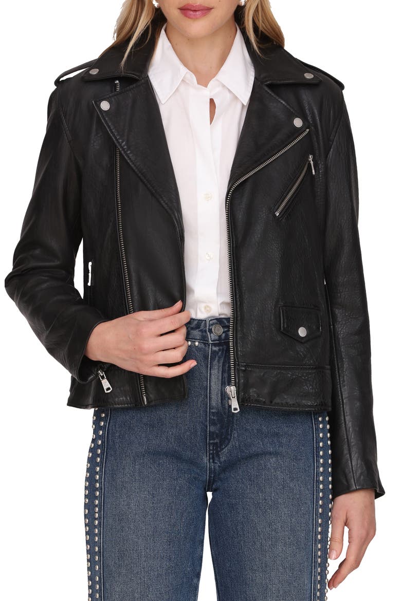 Leather Moto Jacket, Main, color, BLACK