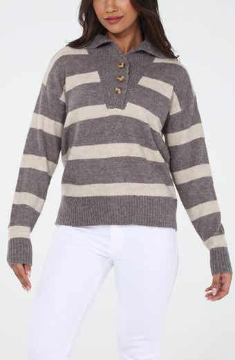 RAIN AND ROSE Stripe Knit Polo Sweater