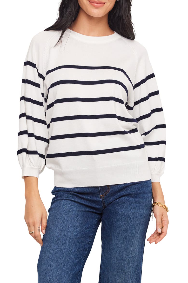 Placed Stripe Sweater, Main, color, OFF WHITE/ NAVY