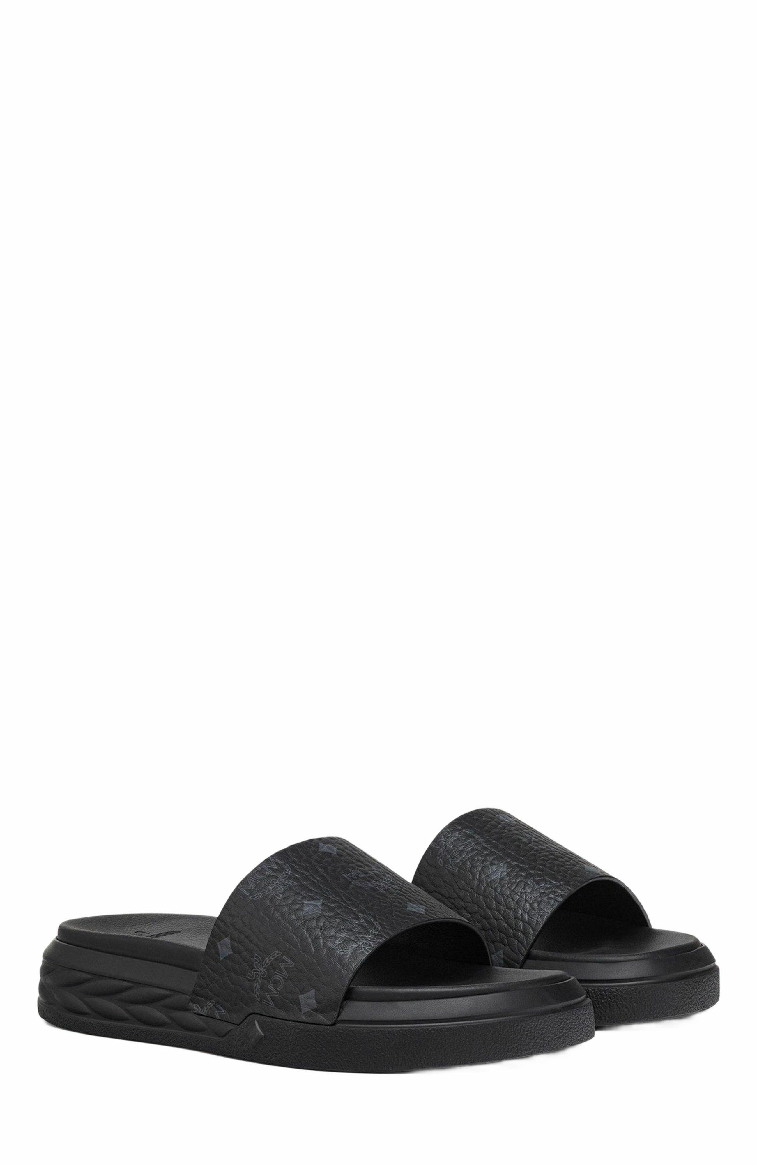 MCM Visetos Slide Sandals, Main, color, Black