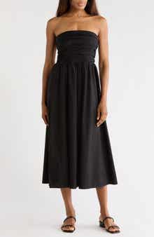 WAYF <p>Ruched Strapless Midi Dress</p>