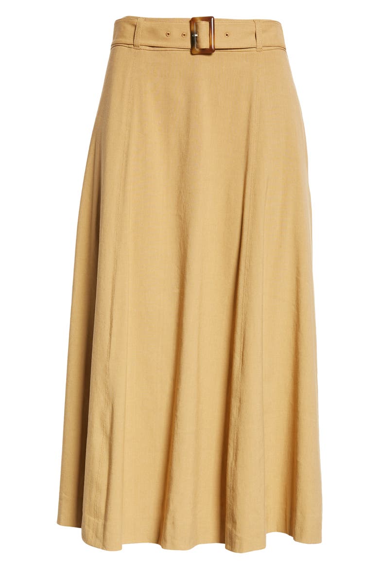 Arwen Belted Linen Blend Skirt, Alternate, color, DESERT KHAKI