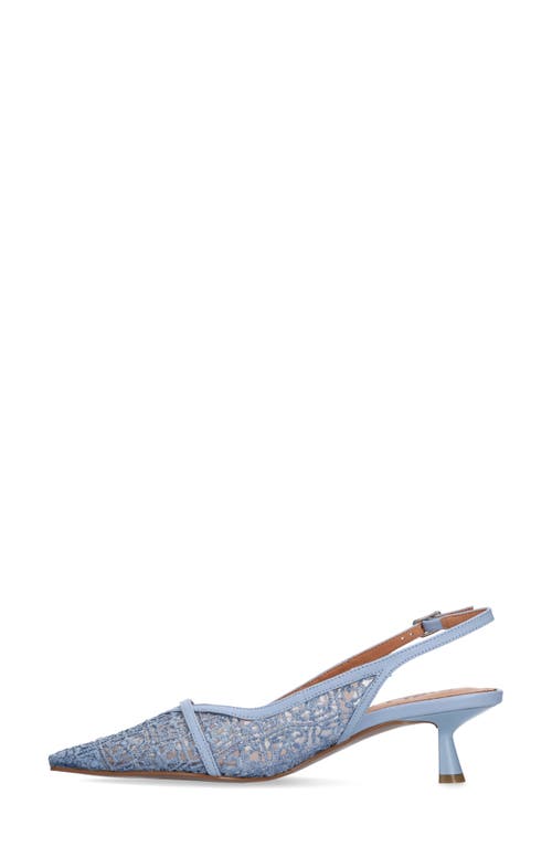 Bibi Lou Embroidered Mesh Slingback Kitten Heels In Celeste