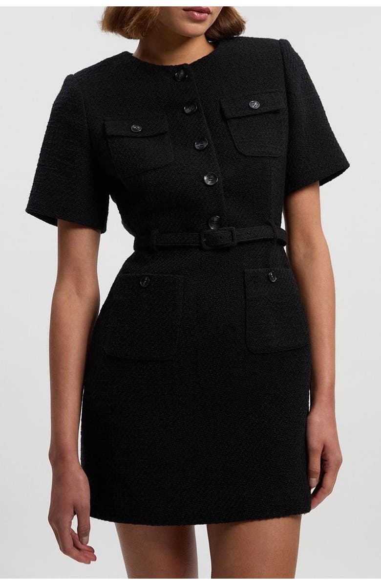 Karen Millen Tweed Belted Mini Dress, Alternate, color, Black
