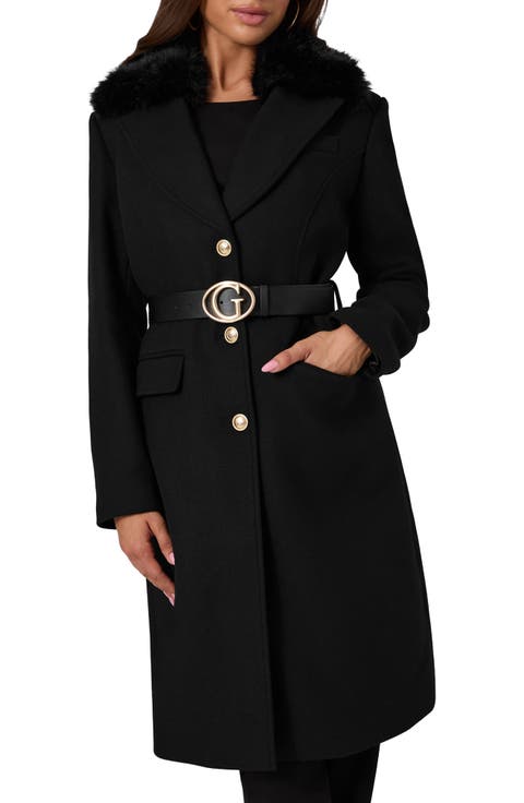 New Patrice Belted Coat with Faux Fur Collar