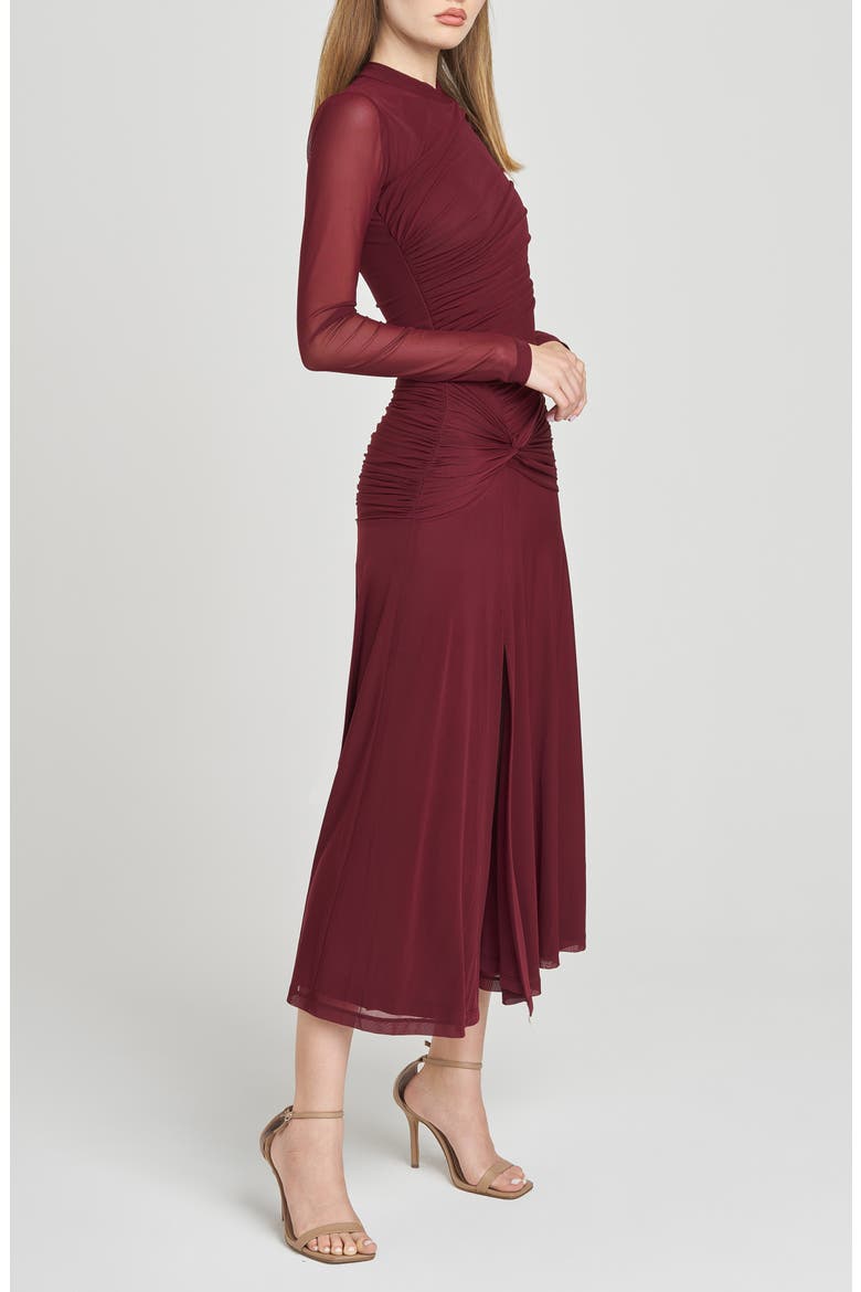 Selene Ruched Long Sleeve Dress, Alternate, color, MERLOT