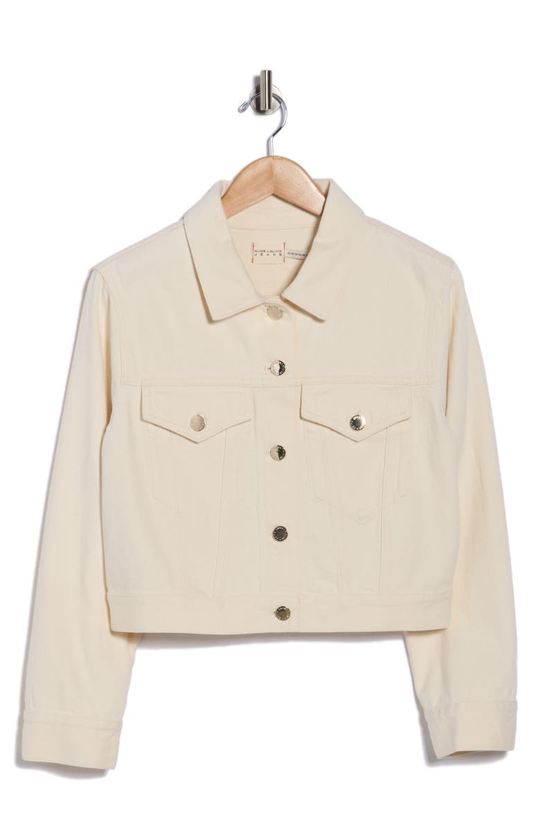 Alice + Olivia Chloe Relaxed Boxy Crop Denim Jacket, Main, color, Natural
