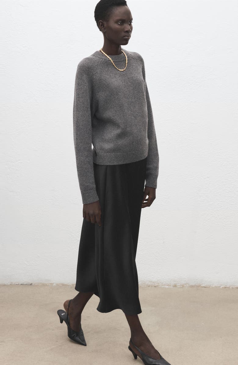 MANGO Satin Midi Skirt, Alternate, color, Black