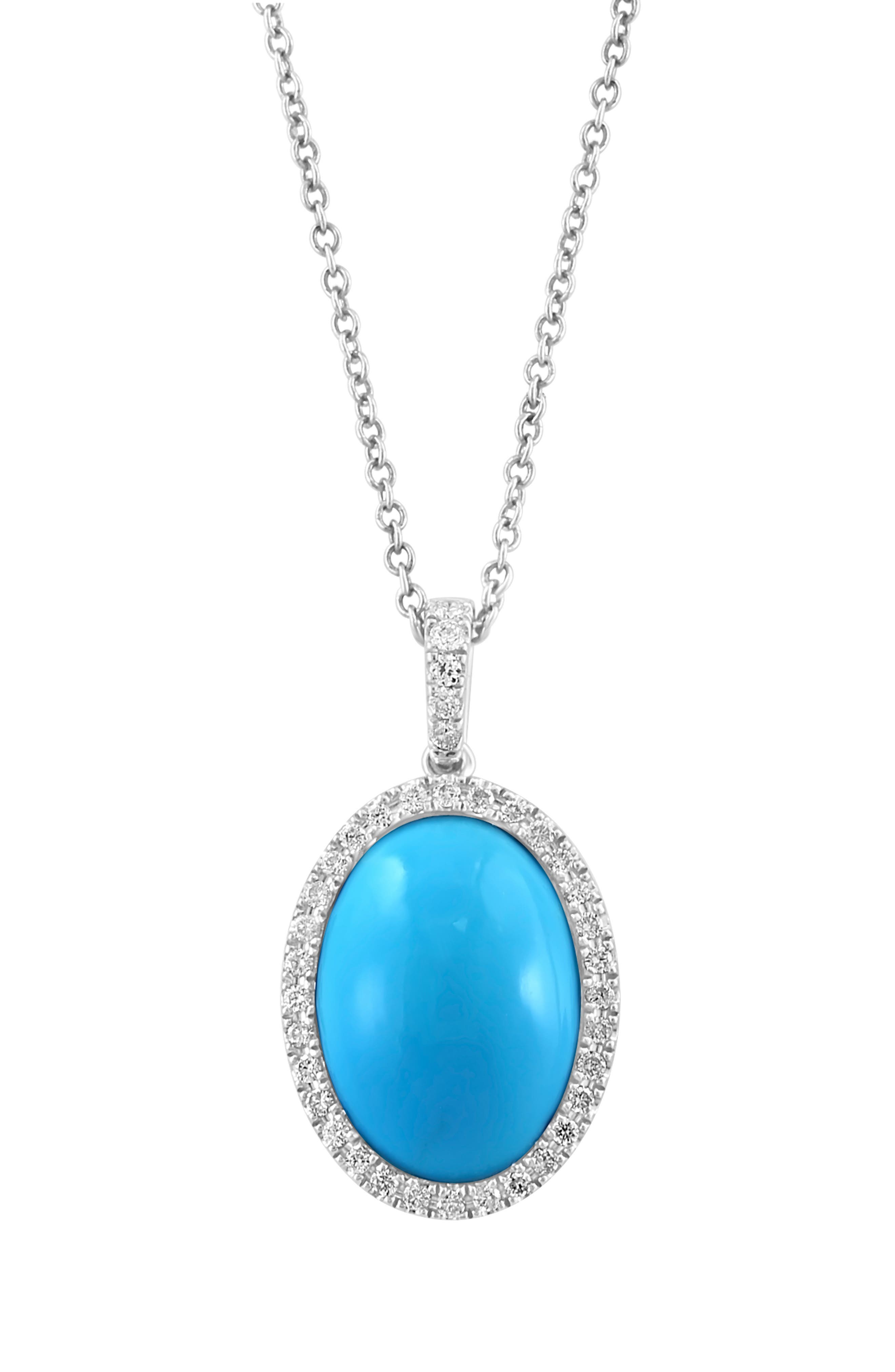 EFFY 14K White Gold Diamond Turquoise Pendant Necklace - 0.19 ctw.