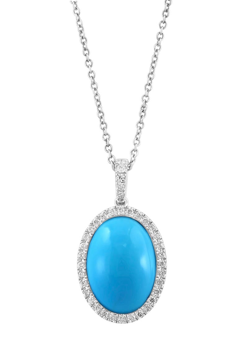 14K White Gold Diamond Turquoise Pendant Necklace - 0.19 ctw., Main, color, BLUE