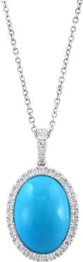 EFFY 14K White Gold Diamond Turquoise Pendant Necklace - 0.19 ctw.