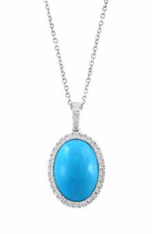 EFFY 14K White Gold Diamond Turquoise Pendant Necklace - 0.19 ctw.