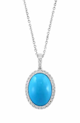 14K White Gold Diamond Turquoise Pendant Necklace - 0.19 ctw.