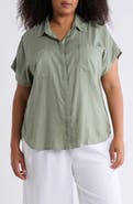 Caslon® Double Pocket Linen Blend Camp Shirt