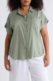 Caslon® Double Pocket Linen Blend Camp Shirt