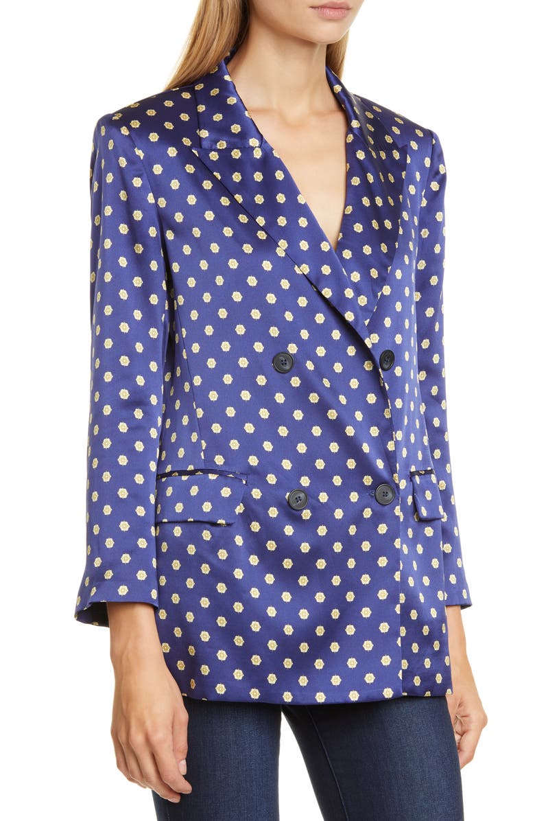 L'AGENCE Taryn Print Silk Satin Double Breasted Blazer, Alternate, color, 