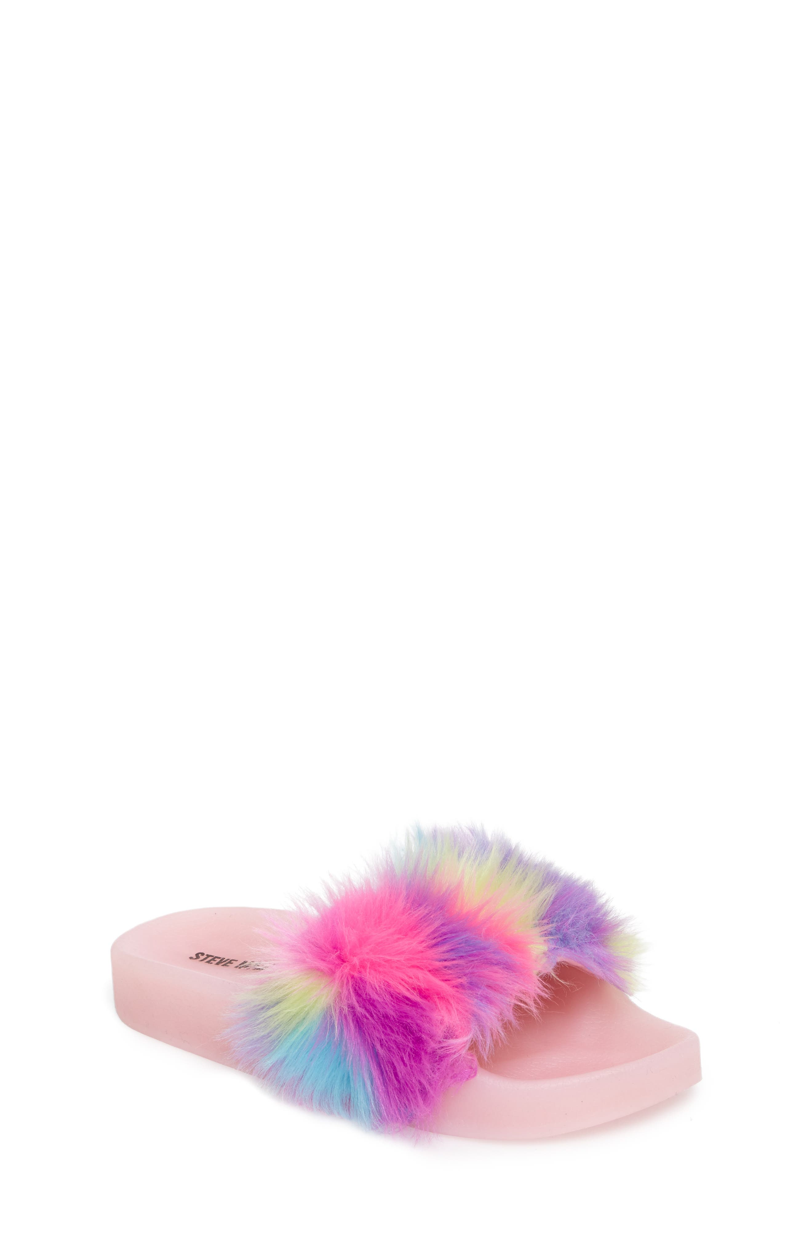 Jlights Faux Fur Light-Up Slide Sandal, Main, color, MULTI
