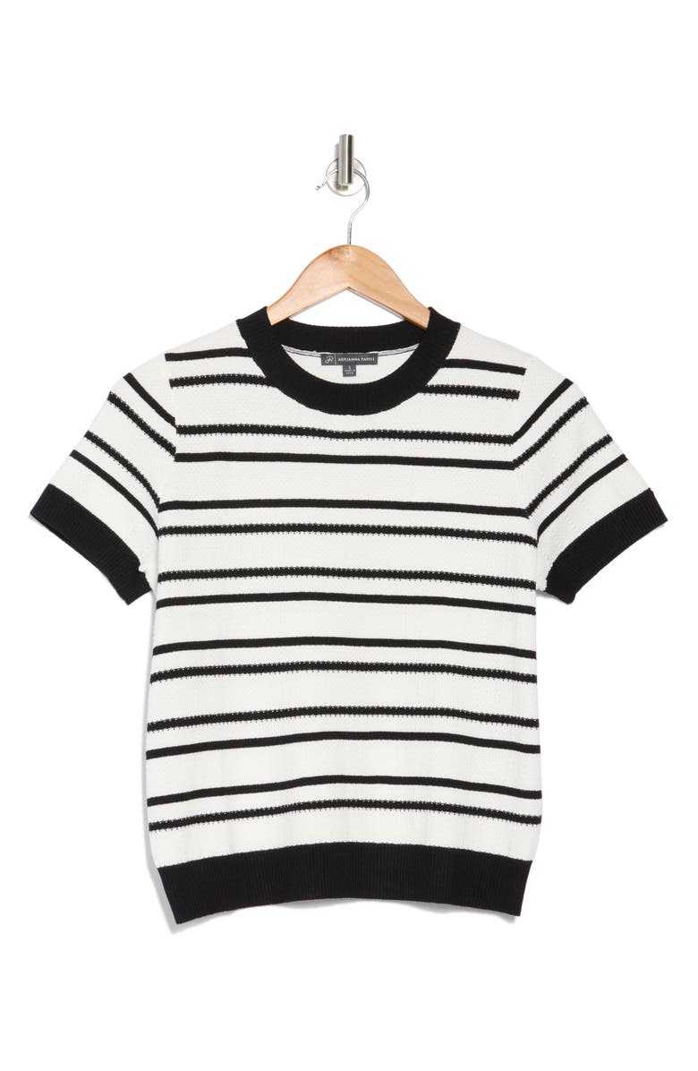 Adrianna Papell Stripe Short Sleeve Sweater, Alternate, color, 