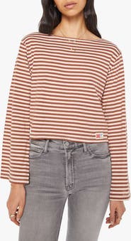 MOTHER The Skipper Bell Stripe Long Sleeve Cotton T-Shirt