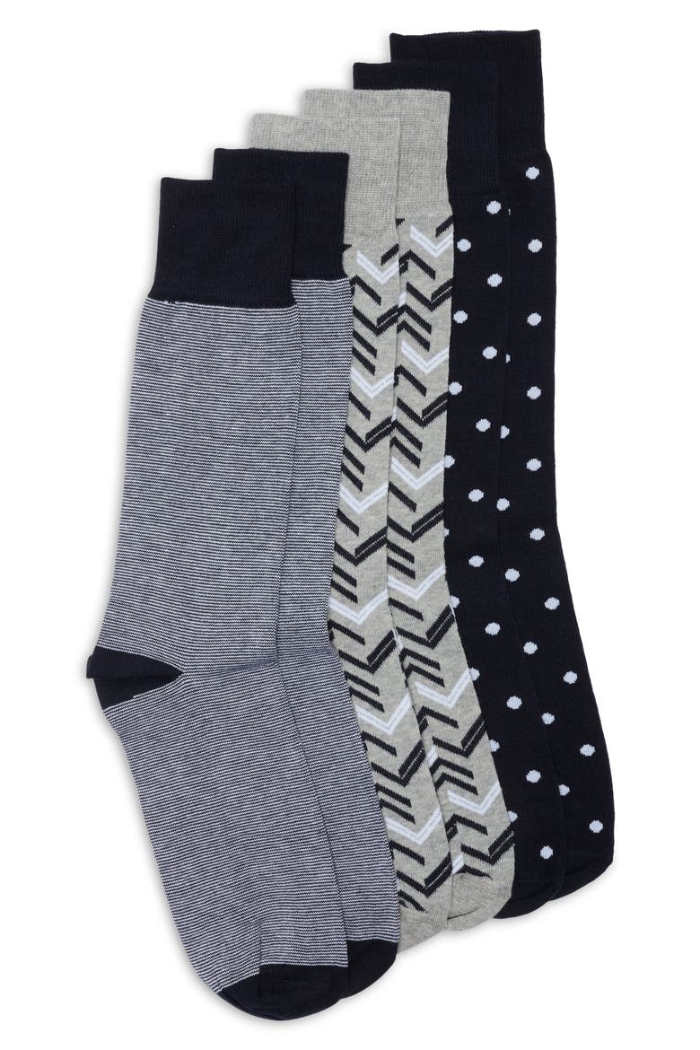 3-Pack Multi-Stripe Dress Socks, Main, color, NAVY