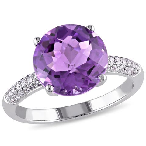 Amethyst & Diamond Solitaire Ring 14k