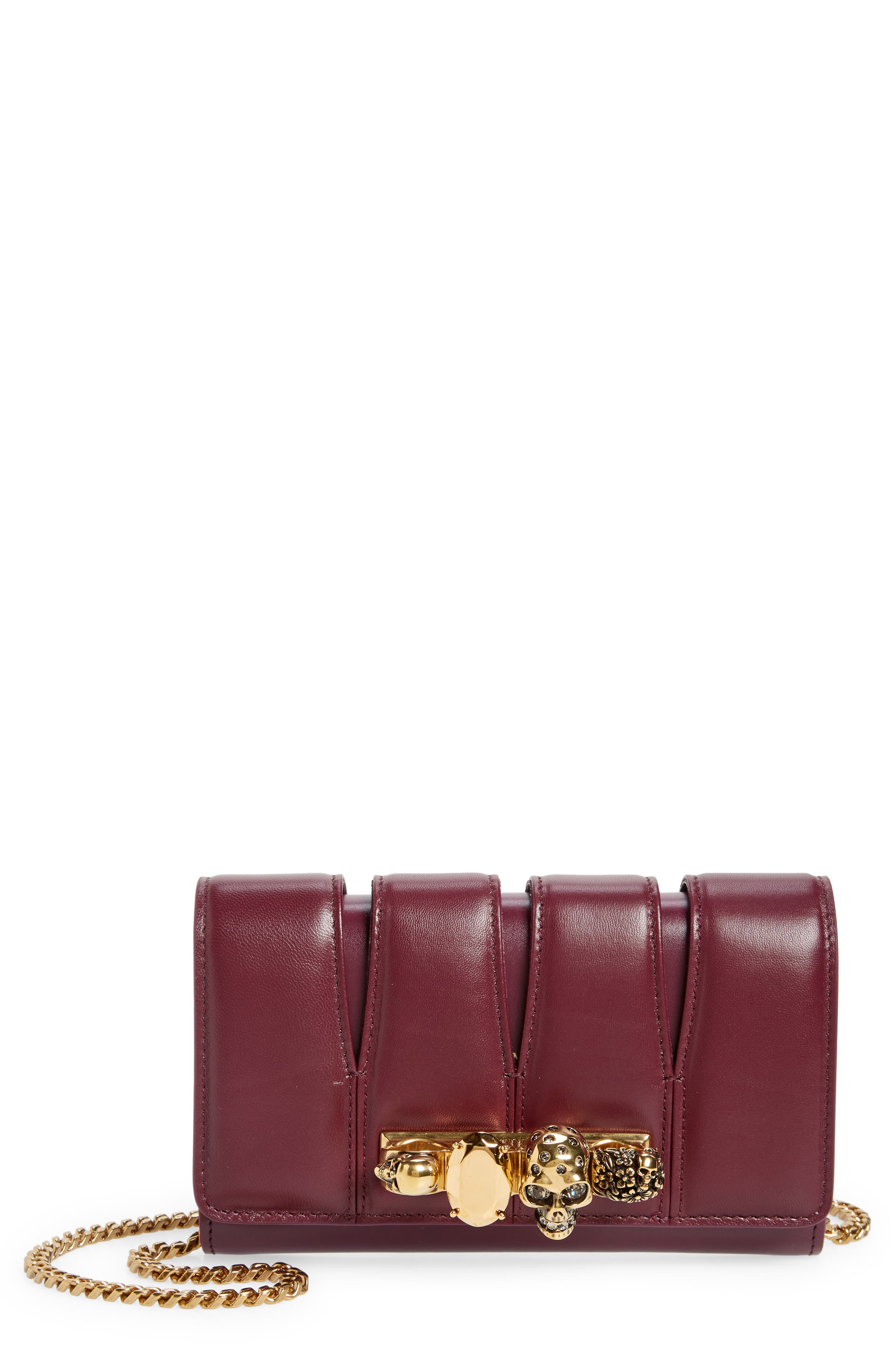 McQueen Slash Cutout Knuckle Leather Clutch, Main, color, 