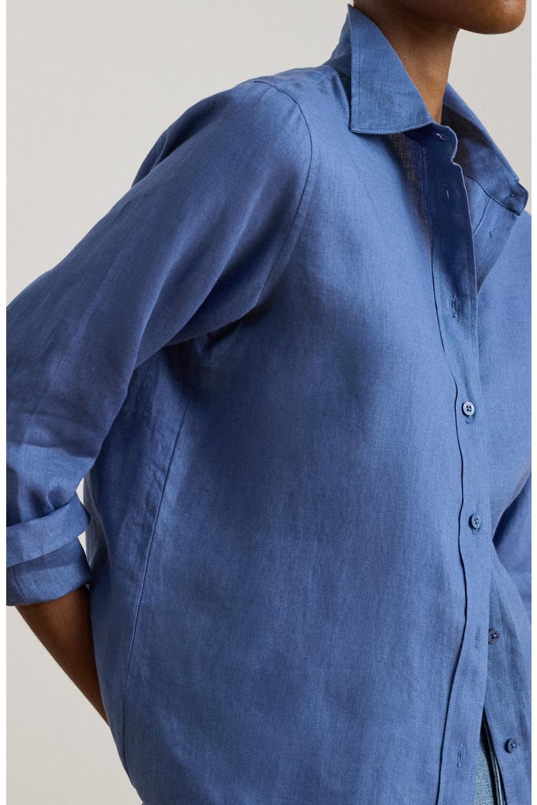 Relaxed Fit Linen Roll Tab Sleeve Shirt, Alternate, color, CARSON BLUE