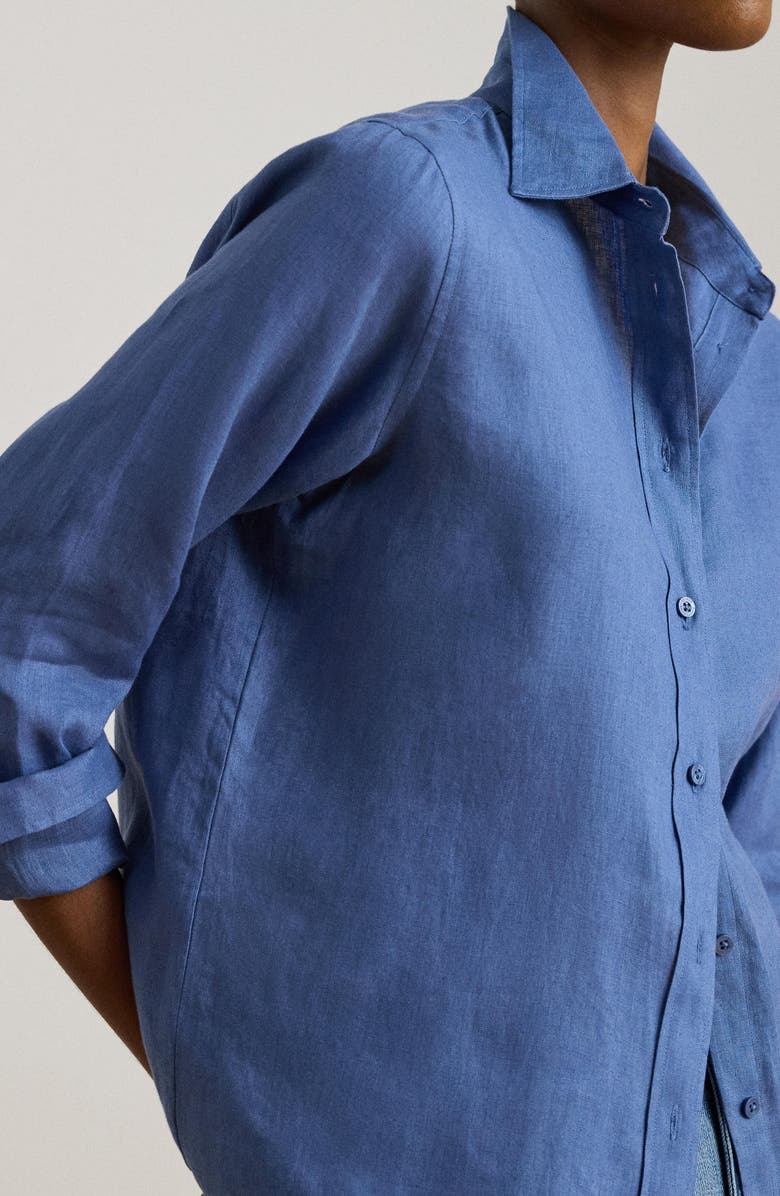 Lauren Ralph Lauren Karrie Tissue Linen Button-Up Shirt, Alternate, color, Carson Blue