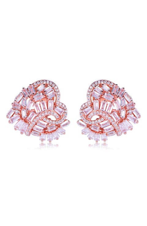 Cubic Zirconia Cluster Heart Stud Earrings