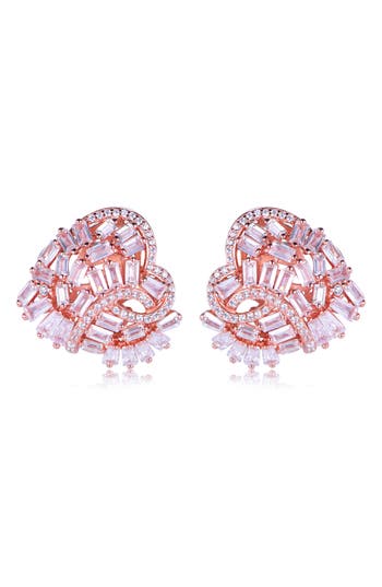 Suzy Levian Cubic Zirconia Cluster Heart Stud Earrings