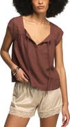 Lucky Brand Lace Trim Tie Neck Linen Blend Top