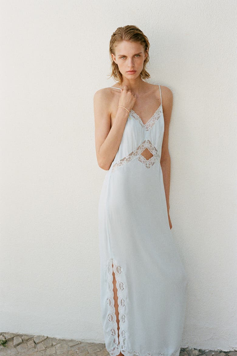 Lace-trimmed Strappy Dress, Alternate, color, Light blue