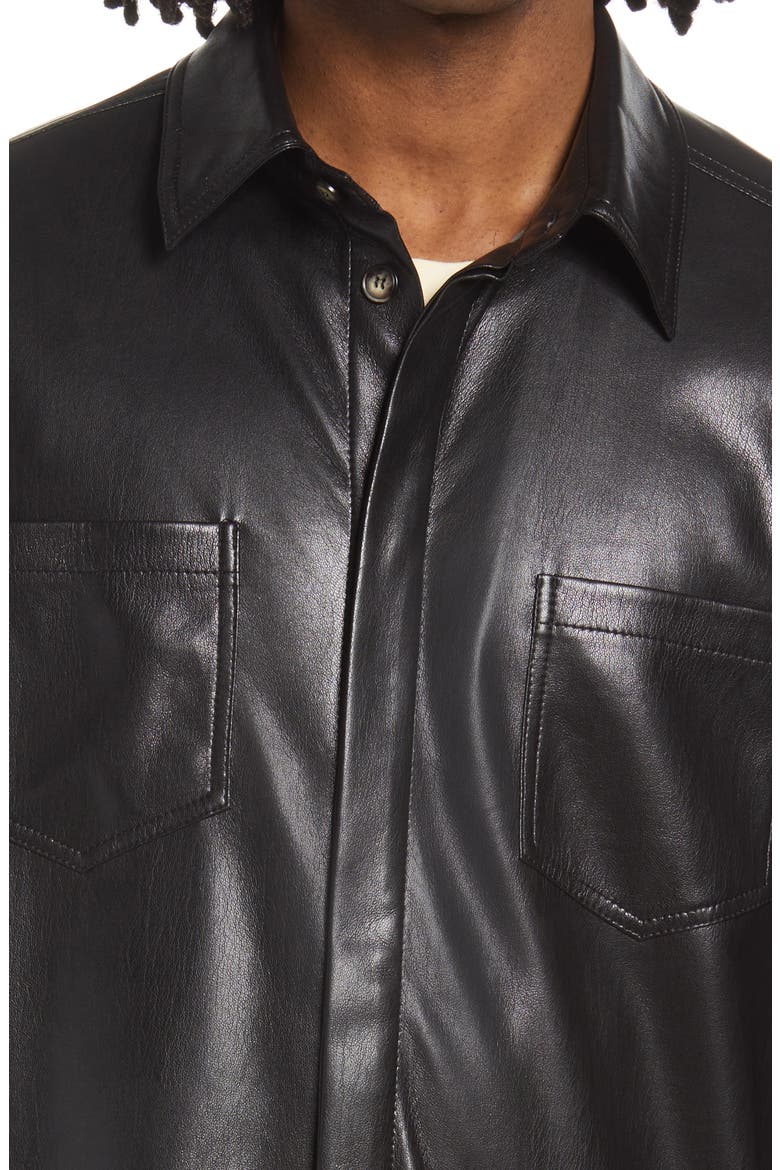 Declan Faux Leather Button-Up Shirt, Alternate, color, BLACK